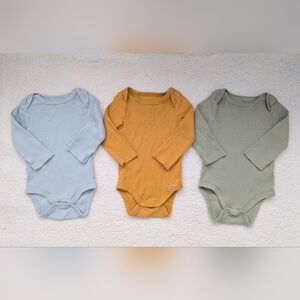 Cloud Island Baby Ribbed Bodysuit 3-6 Month Set - Light Blue, Mustard, Sage